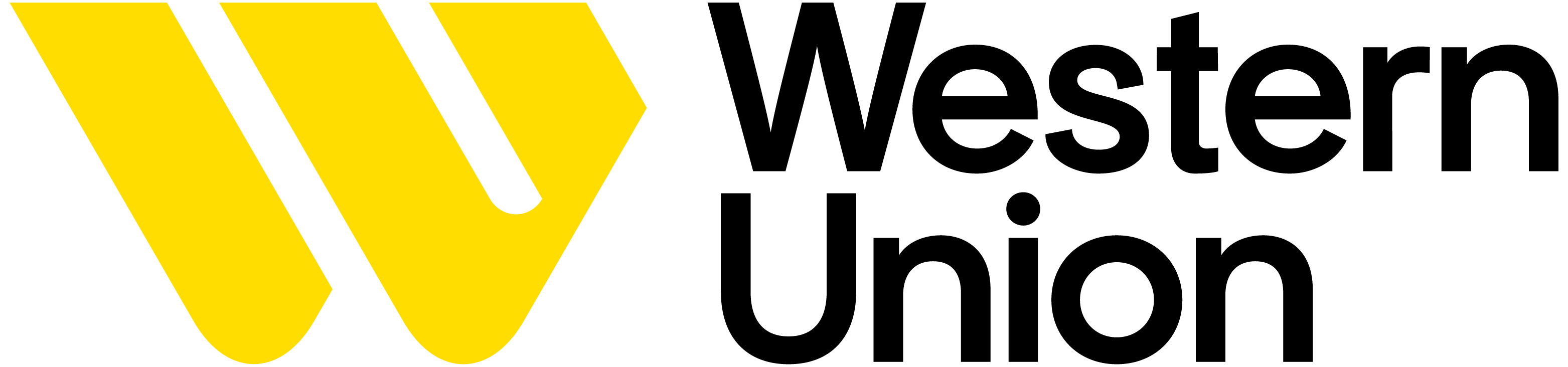 Western Union text in black, with yellow logo on the left side