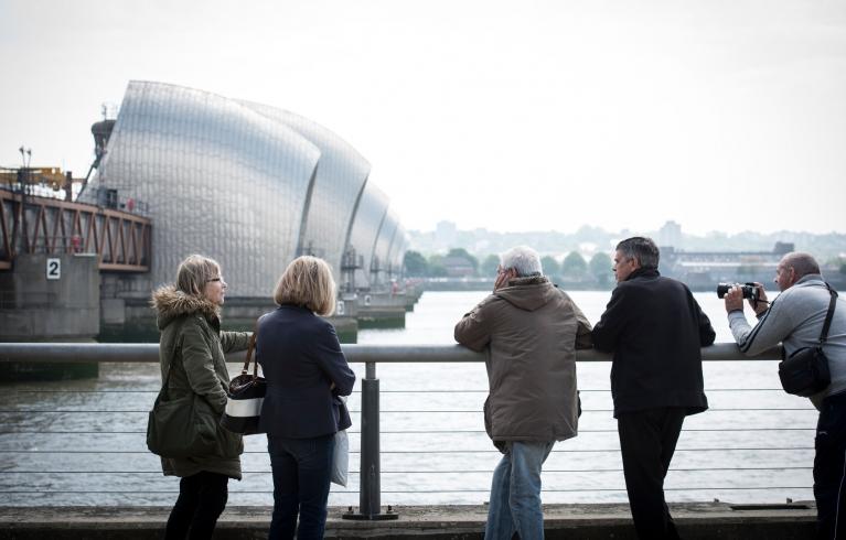 People looking at the Thames Barrier