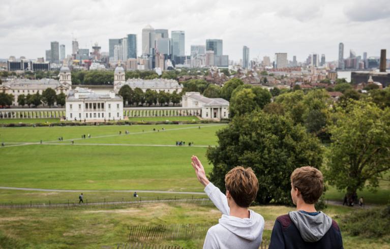 Londoner points to a green space in Greenwhich