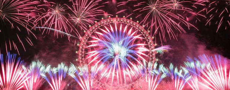London Eye New Year's pink firework display banner