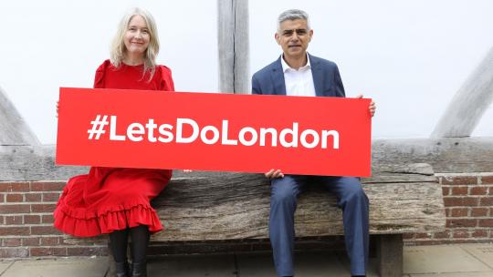 Let's do London sign held by Deputy Mayor for Culture and the Mayor of London