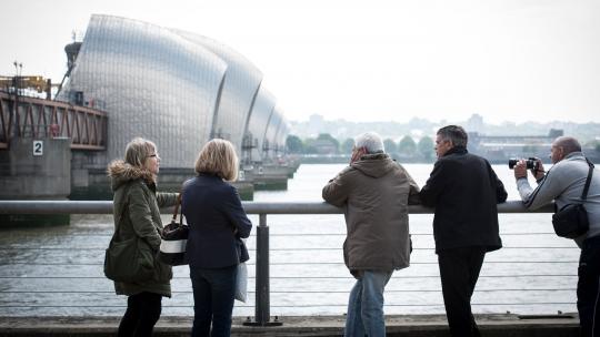 People looking at the Thames Barrier