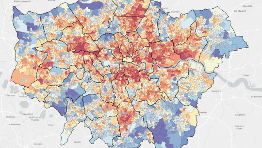 A map of London showing exposure and vulnerability to climate change risks such as flooding and overheating 