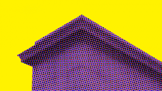 Purple pixelated graphic of empty fourth plinth on yellow background