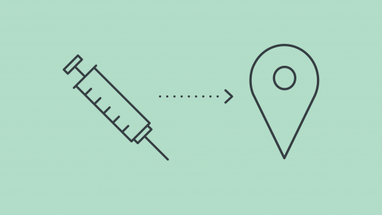 A graphic of a syringe beside a graphic of a location pin