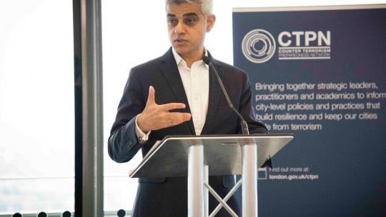 Sadiq Khan speaks at a CTPN conference at City Hall