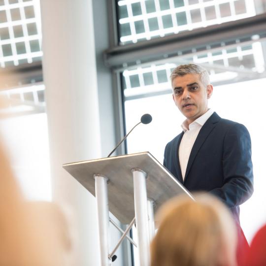 Mayor of London Sadiq Khan delivering a speech at International Women's Day event