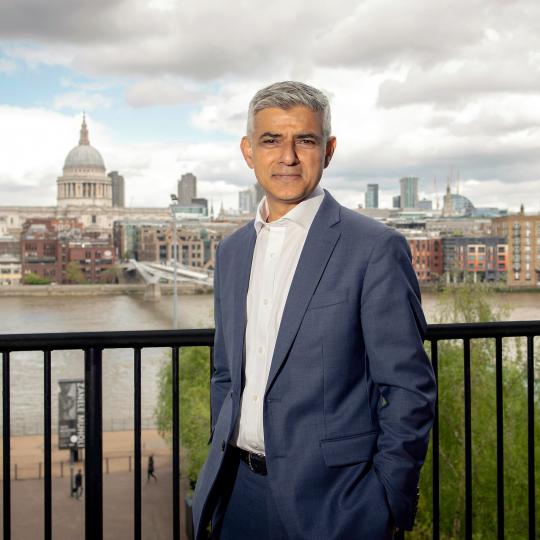 Mayor of London Sadiq Khan posing for picture opposite St Paul's Cathedral