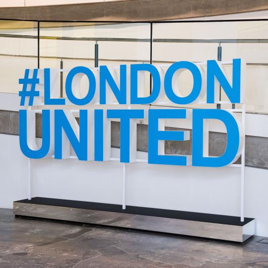#LondonUnited sign at City Hall March 2018