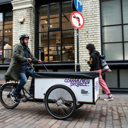 Cargo bike cyclist on London streets
