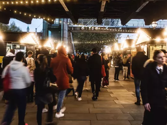 Winter Market at the Southbank Centre outdoor street with the public people