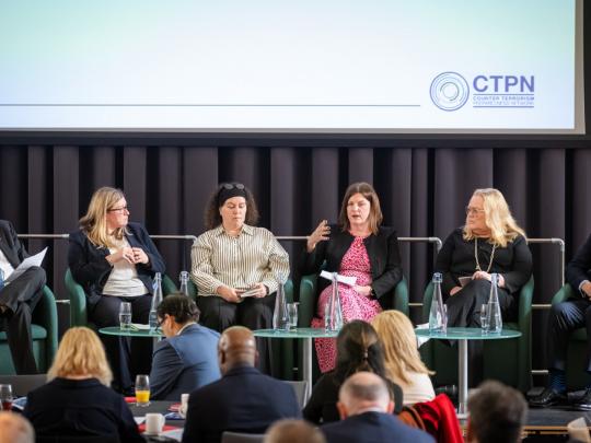 Counter terror conference 2024 - The Strategies for Securing Major Events and Crowded Places panel. From left to right: Yvan De Mesmaeker, Karen Findlay, Miriam Stone, Frances Martin, Karin Johannesen, Steven McGrath.