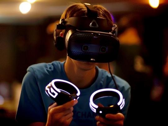 A person using a Virtual Reality headset