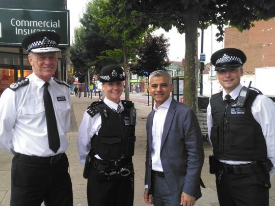 Sadiq with 3 police officers