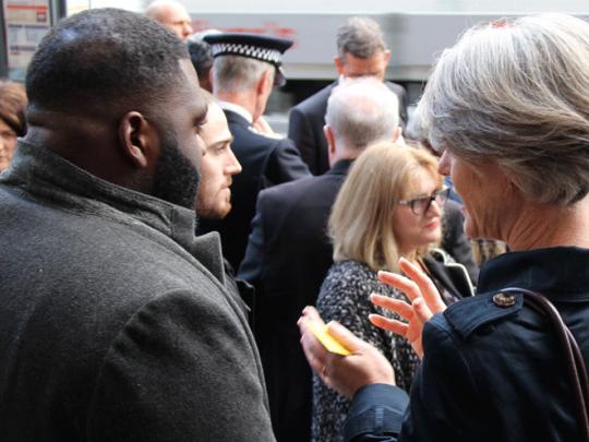 Deputy Mayor Sophie Linden speaks with a member of the public after the Knife Crime Summit