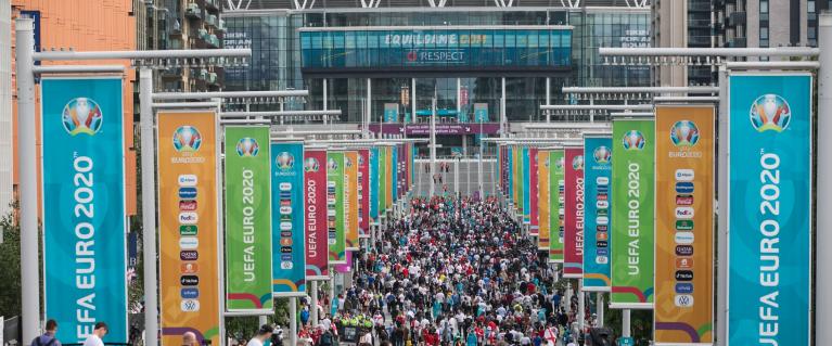 Euro2020 England vs Denmark at Wembley, picture of crowd queueing to enter the statdium