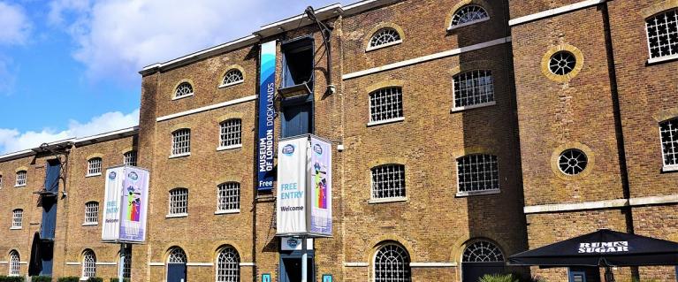 The front of the Museum of London Docklands building, which was originally a 19th century warehouse.