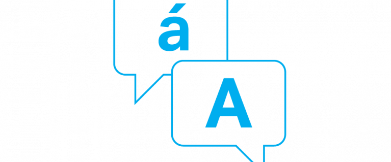 Infographic of speech bubbles with letter 'A' and 'á' in blue