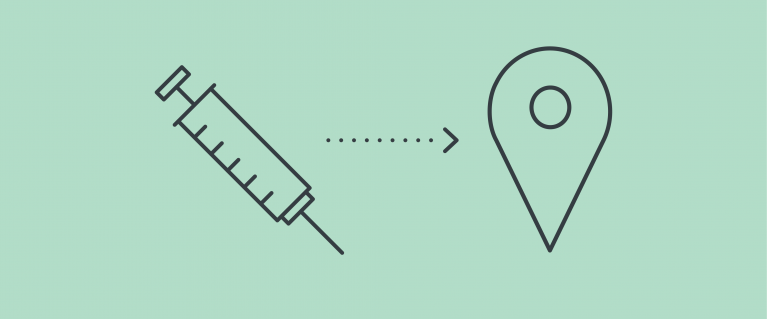 A graphic of a syringe beside a graphic of a location pin