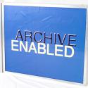 A light box sign with a blue background and with the words Archive Enabled on in black and white