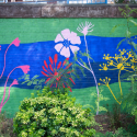 Wall mural and flower garden