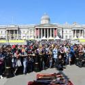 Crowds stood in front of the National Gallery at Trafalgar Square