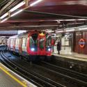 Underground train arriving at Baker Street station