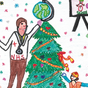 Drawing of family around Christmas tree