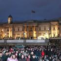 Massive crowd of Londoners watching film screening of The Salesman in Trafalgar Square
