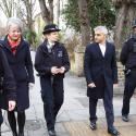 Sadiq Khan, Mayor of London speaks with police officers and Deputy Mayor for Policing and Crime, Sophie Linden
