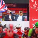 Sadiq Khan waves the flag at the annual Ride London event