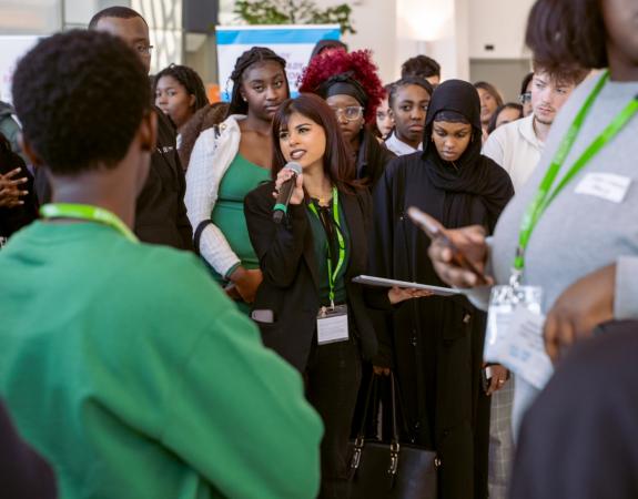 Member of VRU's Young People's Action Group speaking at Youth Takeover Day