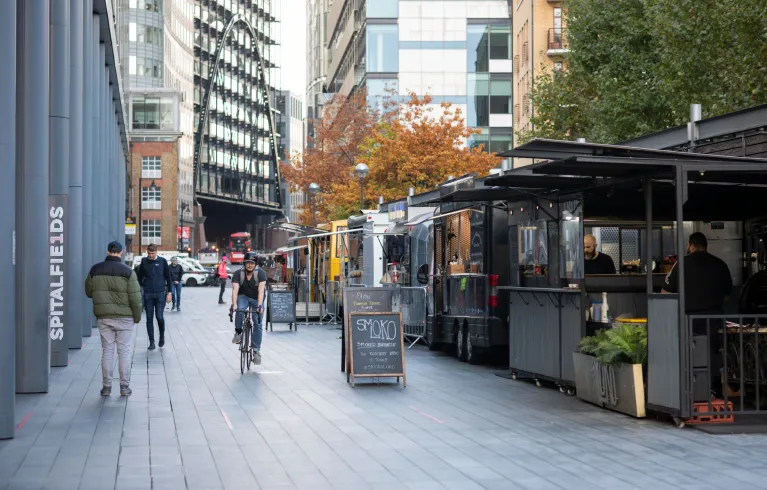 London streets - outdoor stalls selling food and goods