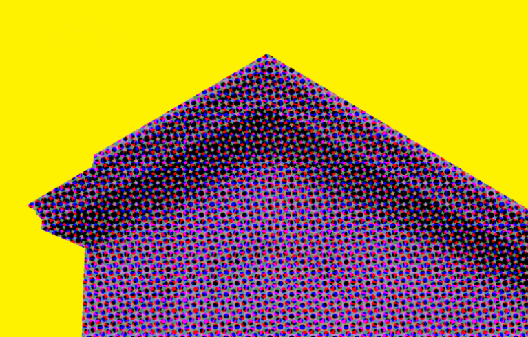 Purple pixelated graphic of empty fourth plinth on yellow background