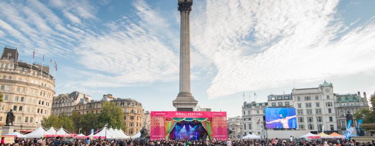 People celebrating Diwali Festival in Trafalgar Square 2015