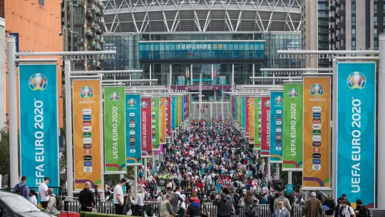 Euro2020 England vs Denmark at Wembley, picture of crowd queueing to enter the statdium