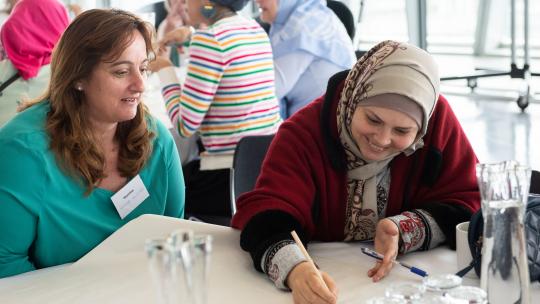 A photo showing Syrian refugees taking part in a workshop.