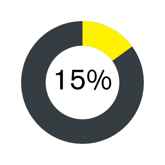 15 per cent pie chart, yellow colour