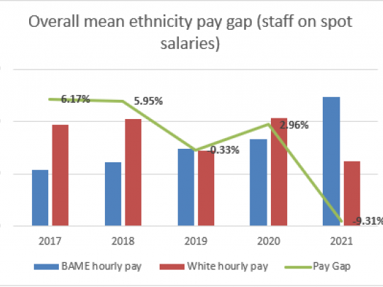 Overall mean ethnicity pay gap (staff on spot salaries) graph