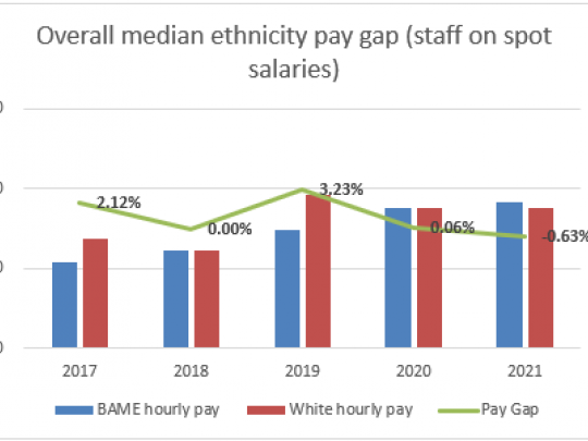 Overall median ethnicity pay gap (staff on spot salaries) graph