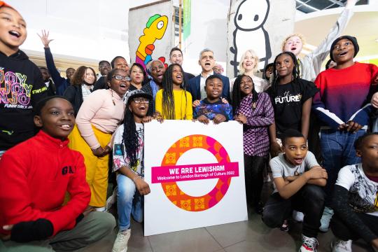 Sadiq and Justine with Lewisham residents at Lewisham London Borough of Culture launch event