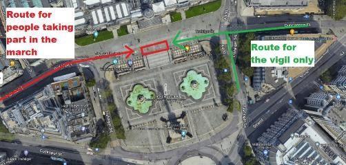 Advised route to the raised viewing area events top view of the London city map