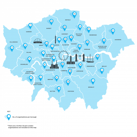 A blue map showing funded projects
