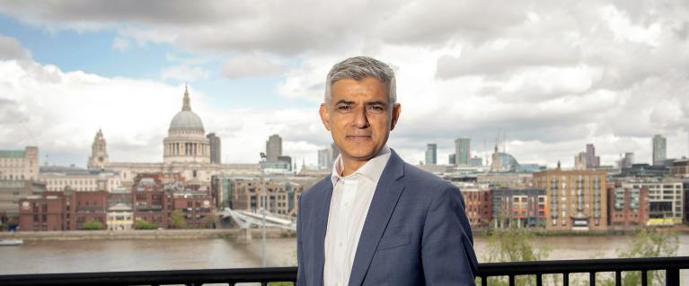 Mayor of London Sadiq Khan posing for picture opposite St Paul's Cathedral