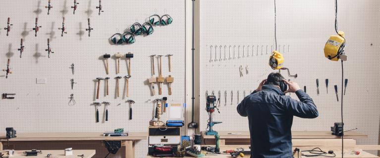 Woodworker working on project