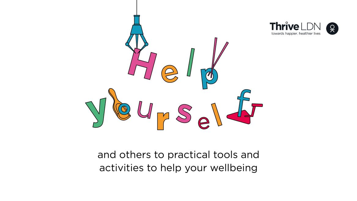 Wellbeing campaign image, reading 'Help yourself and others to practical tools and activities to help your wellbeing'